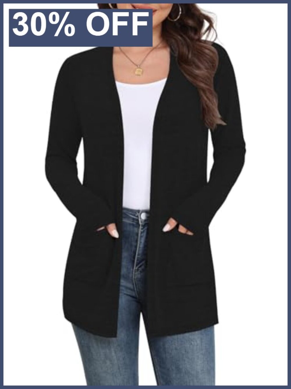 Lightweight Open Front Cardigan Long Sleeve V-Neck with Pockets